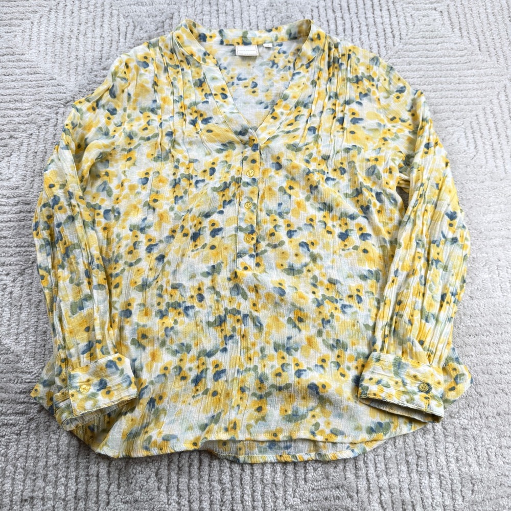 Zac & Rachel Floral Blouse Womens Medium Yellow Blue Boho Romantic Cottagecore